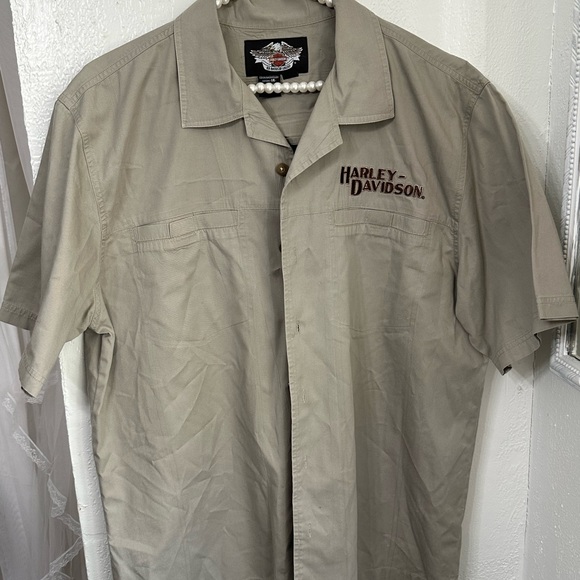 Harley Davidson Button Down Shirt Tan Eagle size LARGE - Picture 3 of 11